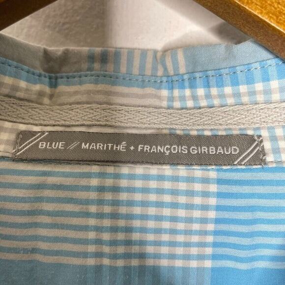 Marithe Francois Girbaud Blue Plaid Print Button Long Sleeve Shirt 4XL Men - Picture 3 of 8